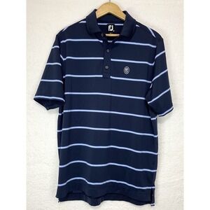 Foot Joy Polo Shirt Mens Medium Blue Navy White Performance Golf Short Sleeve